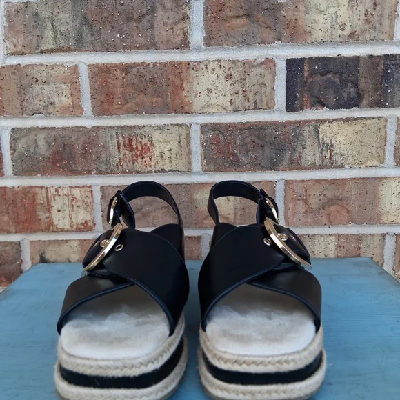 Sonoma Black Platform Espadrille Sandals Gold Buckle Slingback Size 7 - Picture 4 of 13